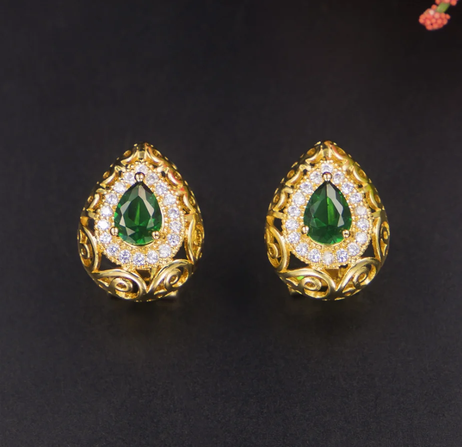 Green Emerald Jewelry Set Sterling 925 Silver Plating Platinum Zircon Necklace Set Sapphire Zircon Jewelry Set For Woman Gift