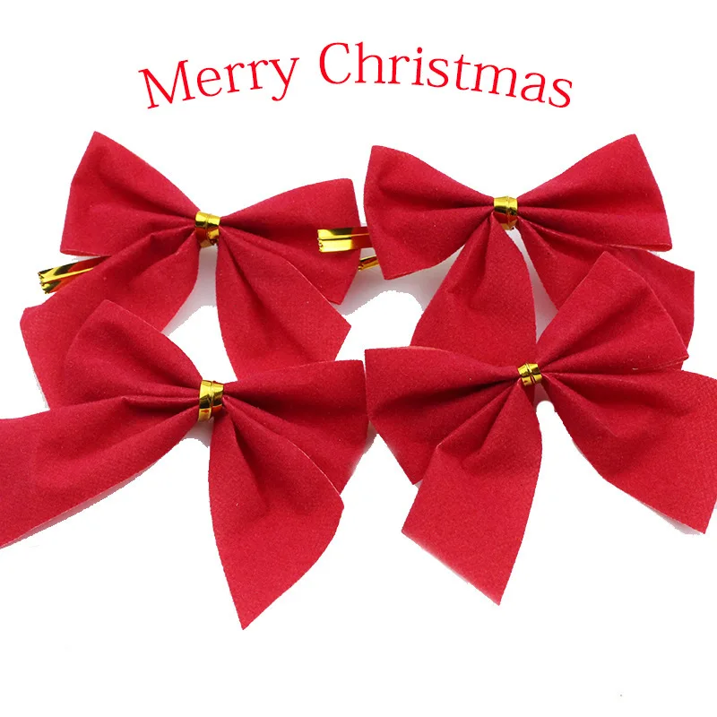 5cm Mini Xmas red Bow Ornaments  12pcs Per Set Christmas Ribbon Bow for  Christmas Tree Topper Outdoor Decorations Stock