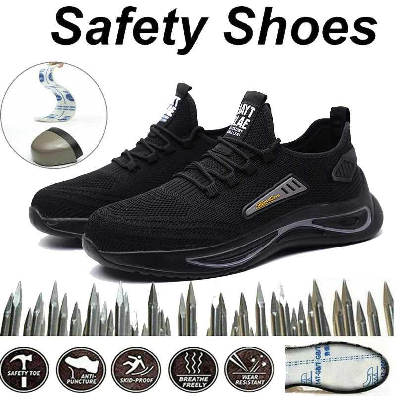 Steel Toe Shoes for Men Work Women Lightweight Air Cushion Sneakers Slip Resistant Safety Work Boots Indestructible Shoe