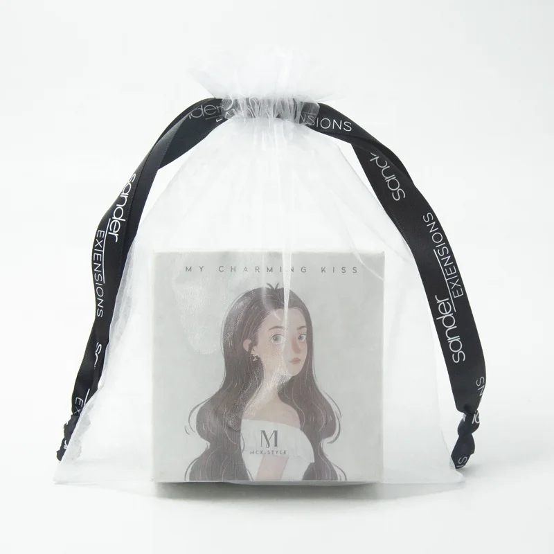 Wholesale Custom Logo White Gift Drawstring Organza Bag With Logo