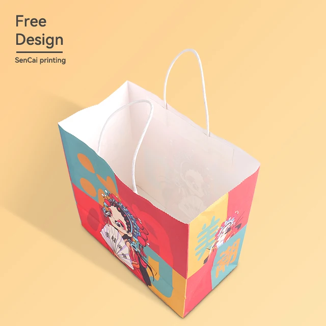 Hot Sale ECO Friendly Materials Bag Custom LOGO Text Pattern Bag White Kraft Paper Bag