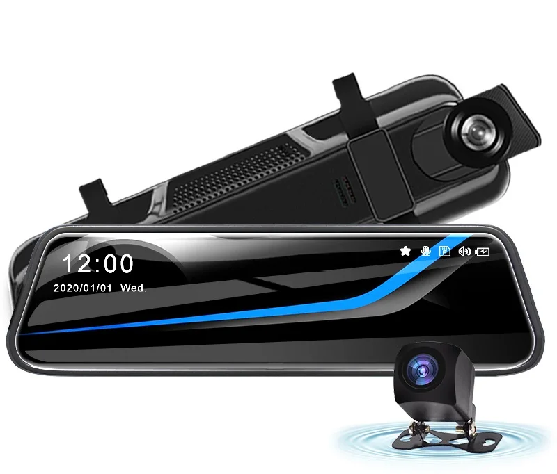 10 дюймов серсорный экран потоковый медиа-Автомобильный DVR видеорегистратор с двумя объективами с зеркалом заднего вида зеркало заднего вида с автоматическим Dashcam видео регистратор автомобиля HD камера с углом обзора