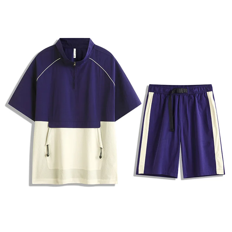 Custom Logo Nylon Polyester Polo Shirt 2 Piece Set Cargo Shorts Jogging Suit Men Tshirts Short Set Tracksuit For Men