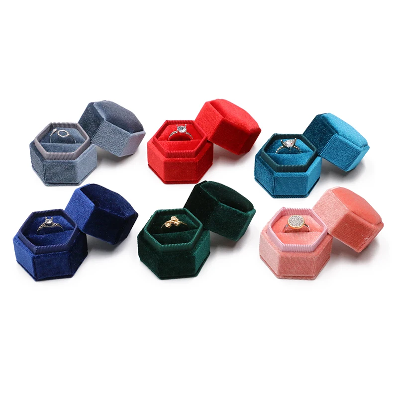 Wholesale Custom Ring Gift Boxes Printed Logo Velvet Box Packaging Jewelry