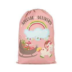 Оптовая продажа, розовые подарочные пакеты Monogram на Рождество, персонализированные мешки в виде единорога и Санты