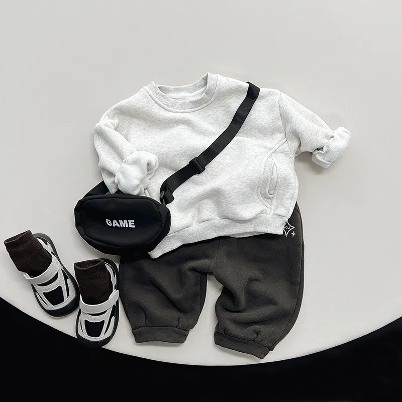 Winter Wholesale Baby Boy Sweatshirt Unisex Infant Girls Solid Gray Tops Clothing