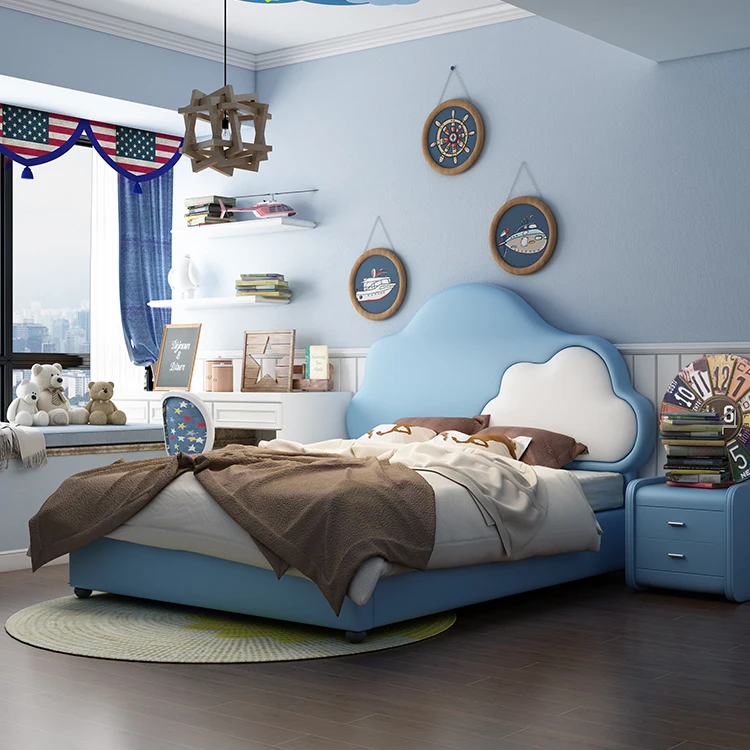 Кожаная Современная розовая мультяшная детская кровать большого размера из массива дерева для девочек и мальчиков комплект мебели для комнаты дизайн для детей