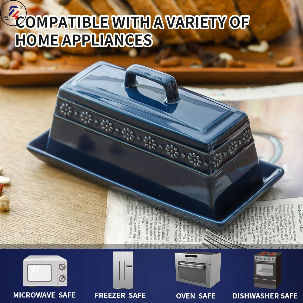 On Sale Porcelain Rectangular Shape Ceramic Butter Dish With Lid Butter Keeper Storage