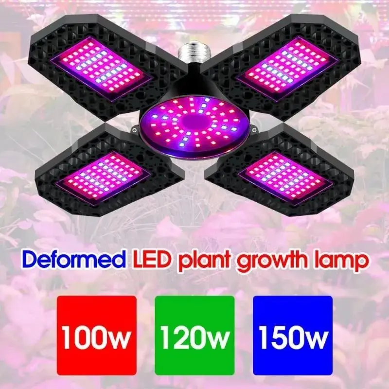 LED Plant Growth Lamp E27 Deformation Folding Grow Light 4-leaf Red Blue Spectrum Phytolamp