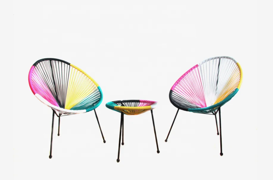 UN Leisure Plastic Acapulco Chair Set Outdoor String Furniture Wicker Bistro Furniture Set Garden Patio Rattan Table Chair Set