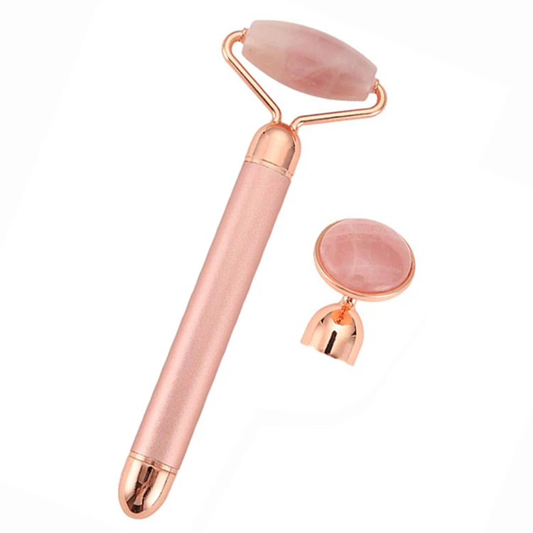 New Hot Sale 2 IN 1 Single Head Rose Quartz Jade Electric Vibrating Facial Roller For Body Face Massager