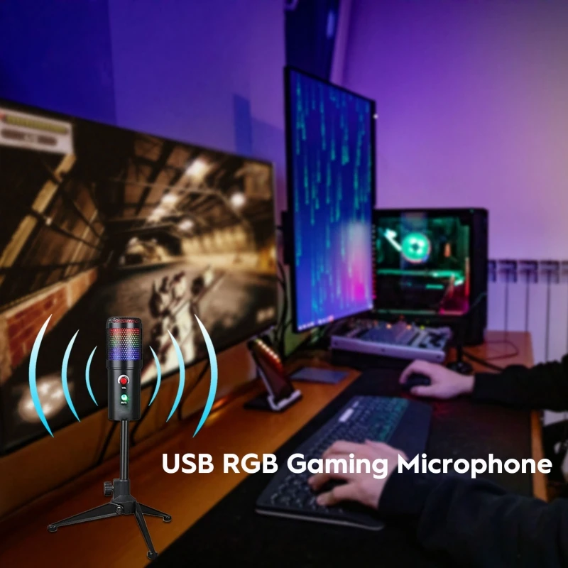  Конденсаторный USB-микрофон профессиональный микрофон для компьютера проводной с подсветкой RGB голосовых игр
