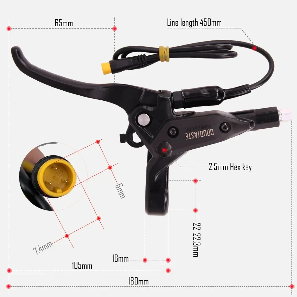 Goodtaste GT03N Left Disc Hydraulic Brake E Bike MTB Electric Scooter Caliper 2300 Oil Pipe Rotor Power Off Bafang 2 Pin 3 Sm2a