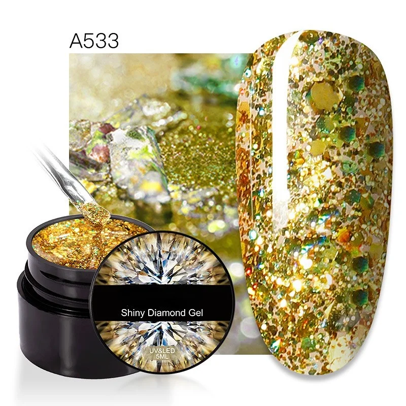 private label nail art high pigment reflective diamond glitter disco reflective gel nail polish