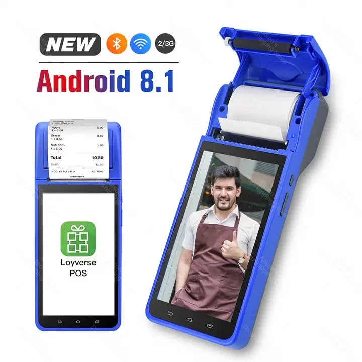 hot 5.5 Inch Mobile All In One Smart Pos Payment Terminals Machine Systems Handheld Android Terminal PDA Pos System with Printer