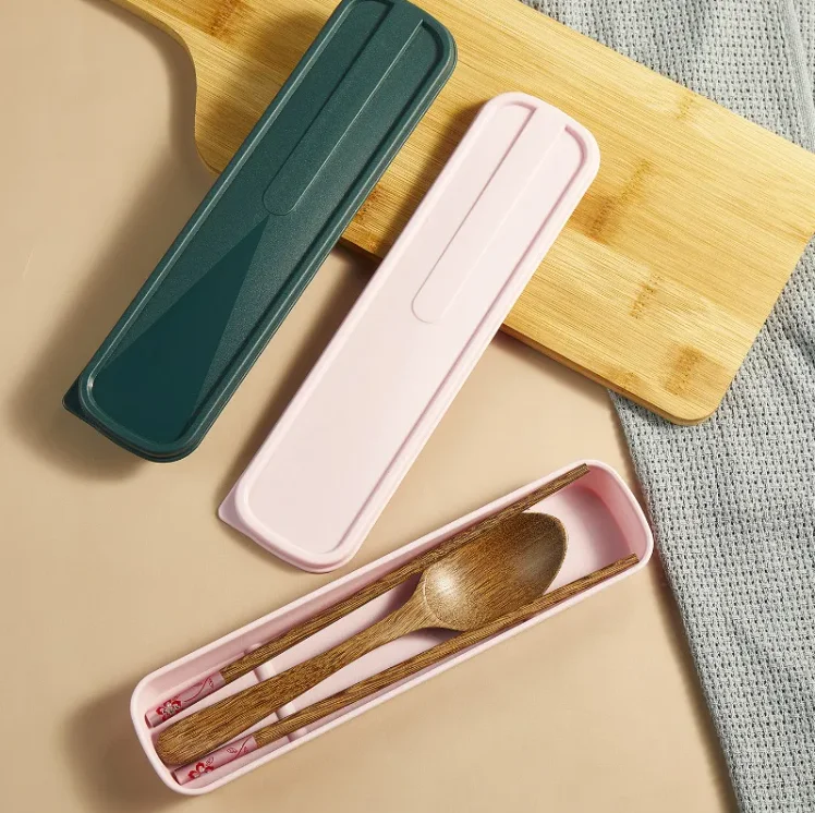 Student travel receive tableware box gift printing LOGO chicken wing wooden chopsticks spoon set Korean portable tableware