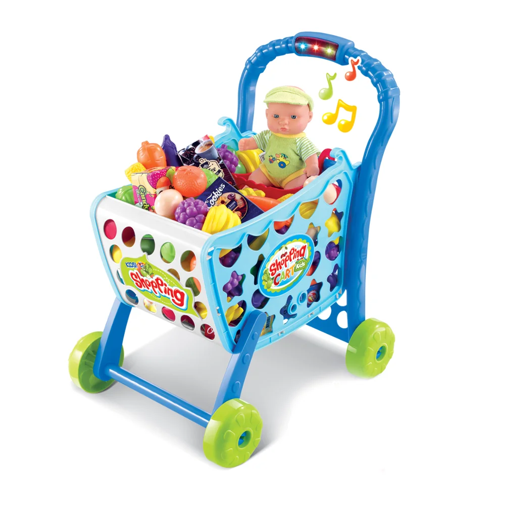 wholesale intelligent 3 in 1  cute shape pretend play shopping cart for kids with grocery cart with light  sound music