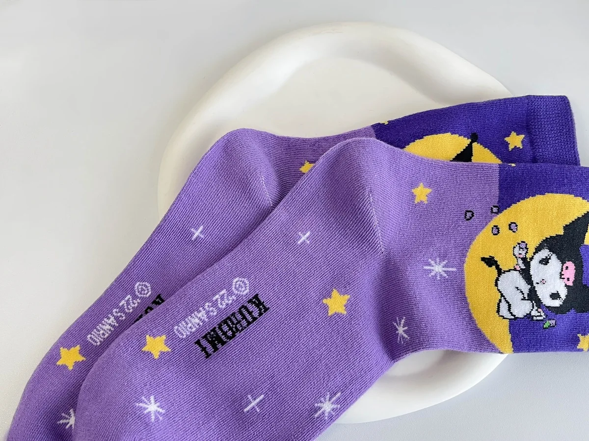 S503 Cartoon purple combed cotton socks female students mid tube socks new cute stockings wholesale