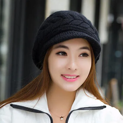Hot Lady Autumn Winter Berets Hat French Artist Retro Style Warm  Female Knitted Beanie Hat Solid Color Headwear Berets