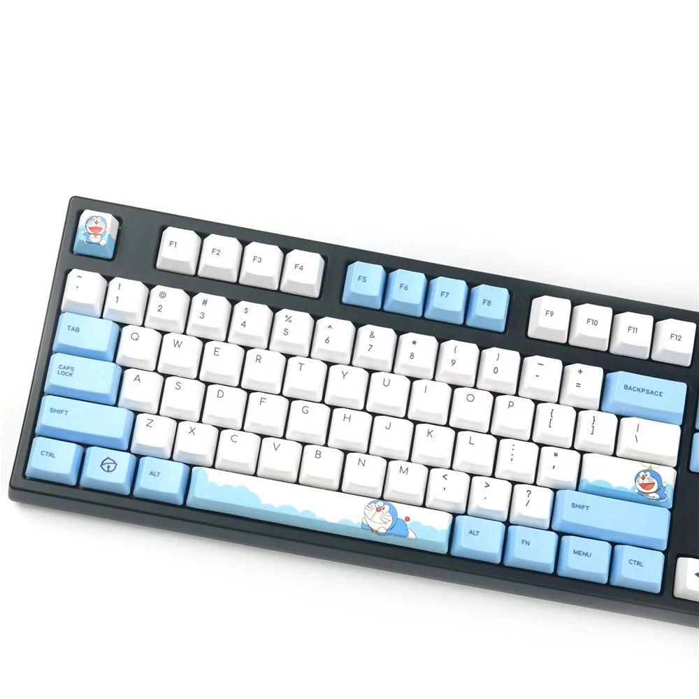 Cute Dorae-mon Anime OEM Profile Blue White Keycap PBT 110 Keycaps 6.25X Space For Cherry MX Keyboard