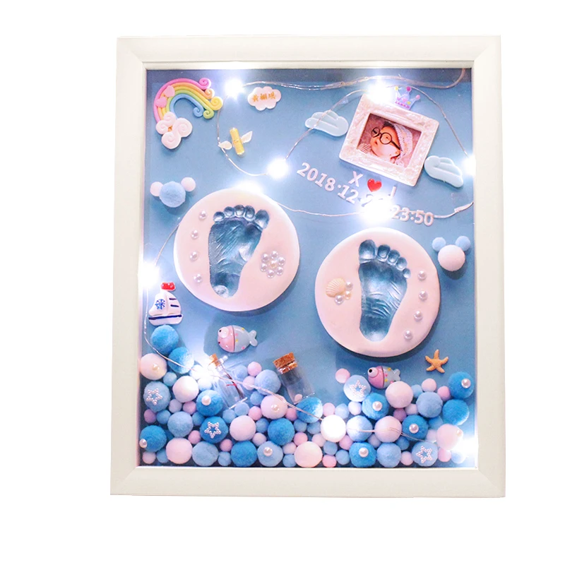 Newborn baby souvenir clay hand and foot print photo frame hand and foot ink pad photo frame for kids