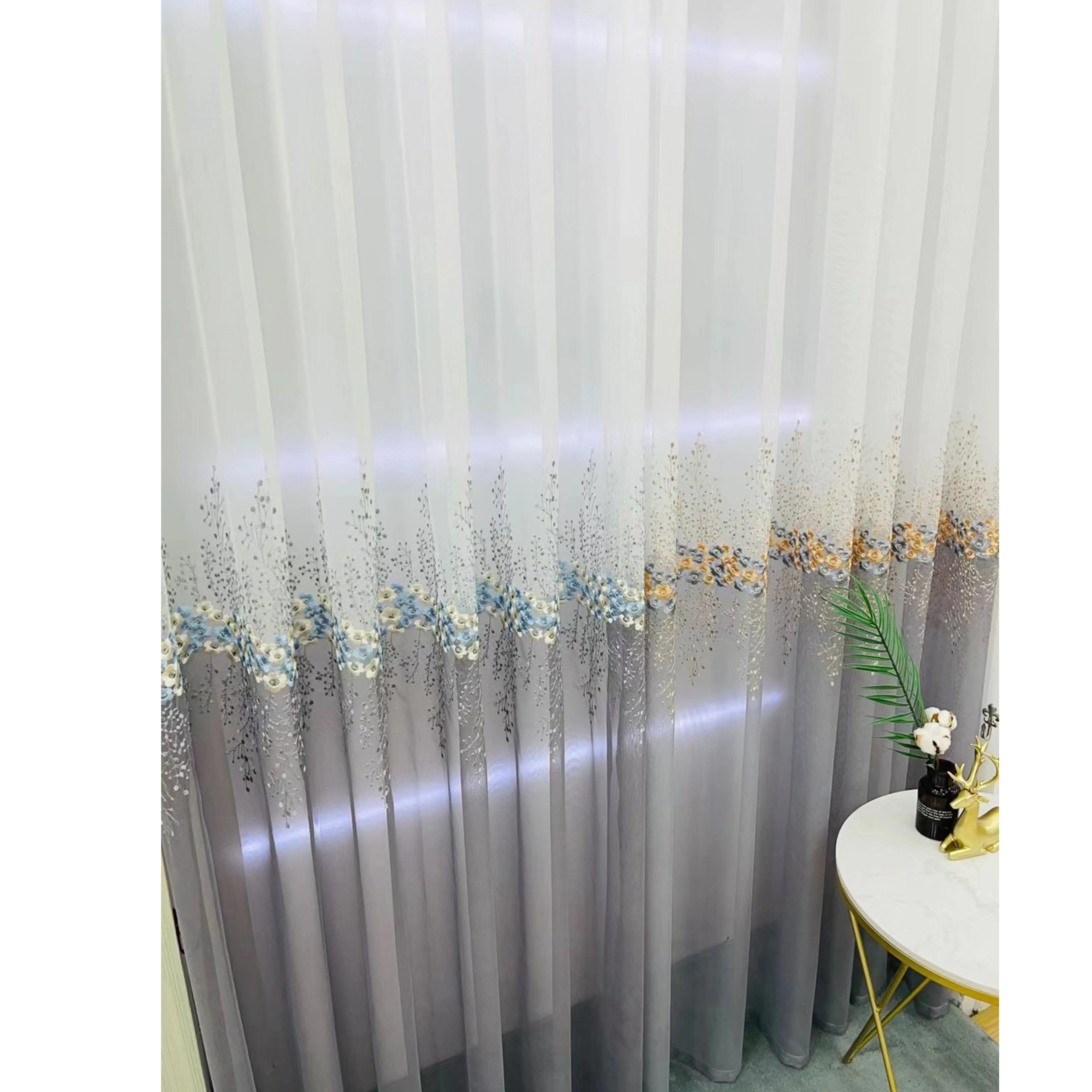 
Factory Stock Embroidered Sheer Bedroom Living Room Voile Curtain Fabric or Ready Made Curtain 