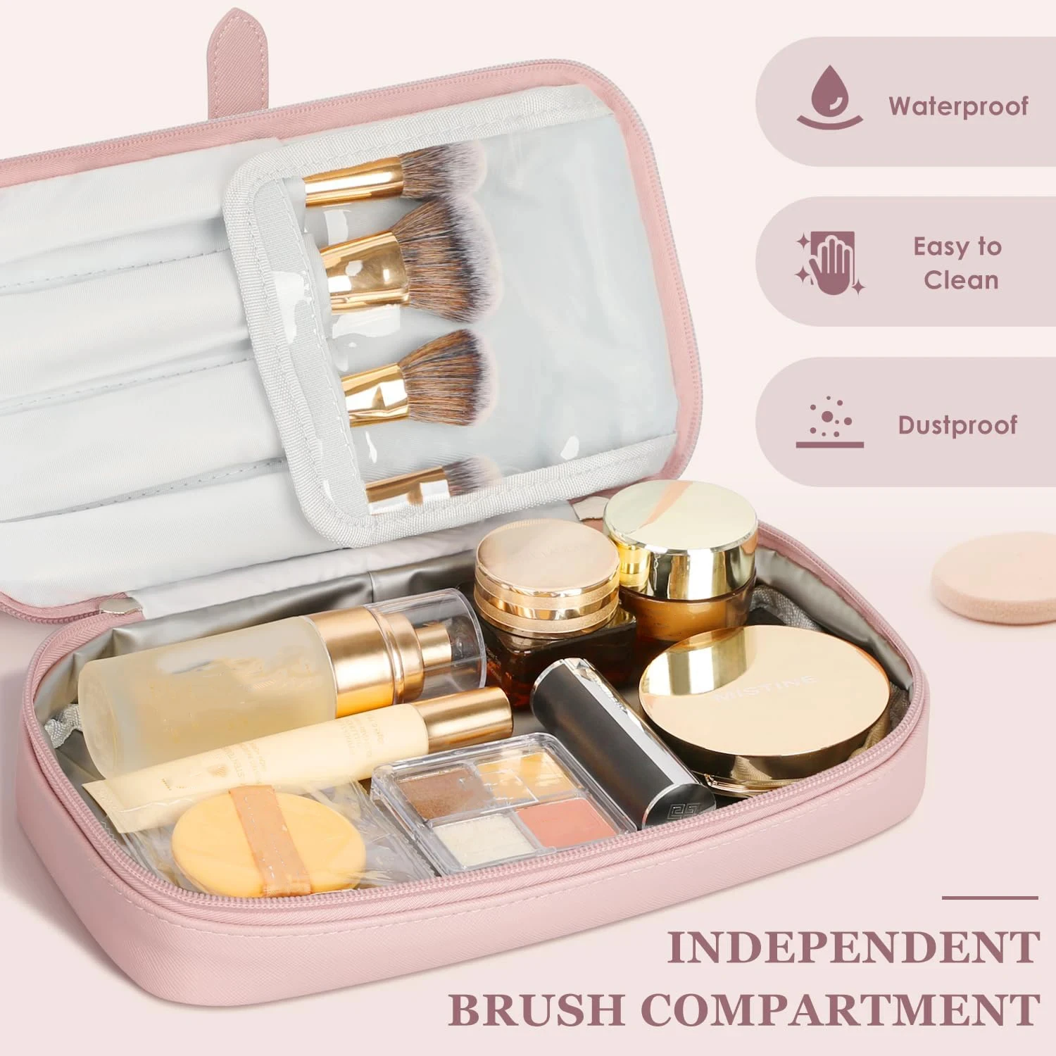 Women and Girls Double Flap Layer Portable Canvas Makeup Case for Storage Fashion Large Leather Travel Bag Cosmetic Organizer