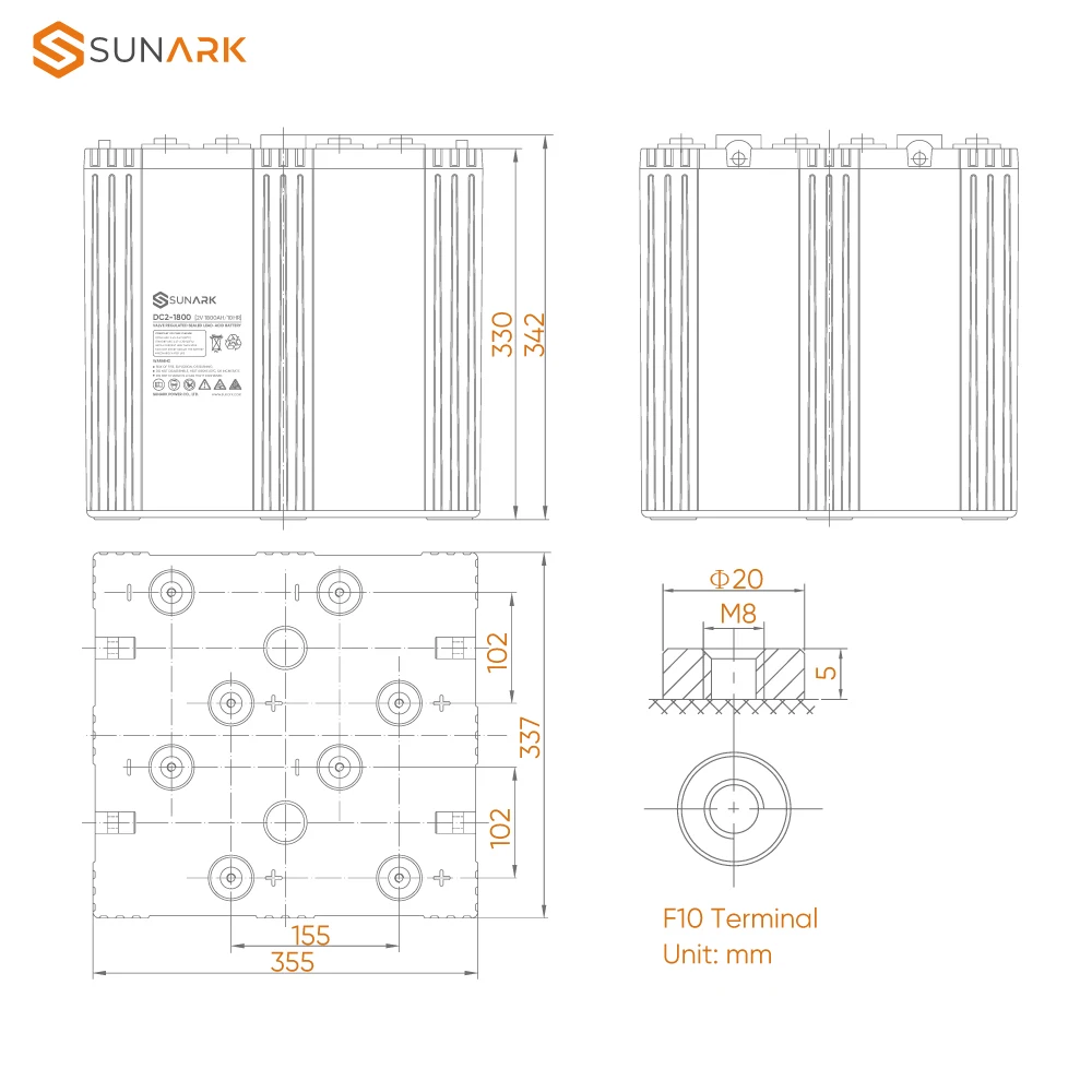 Free Shipping SunArk AGM 2V 3000 Amp Battery 2200Ah 1800Ah Deep Cycle Solar Battery