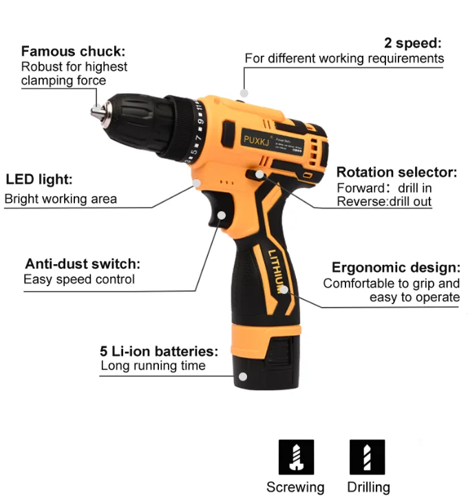 Suitable for PUXKJ 18V battery 2 in 1 electric hammer drill electric screwdriver 10mm multi-function