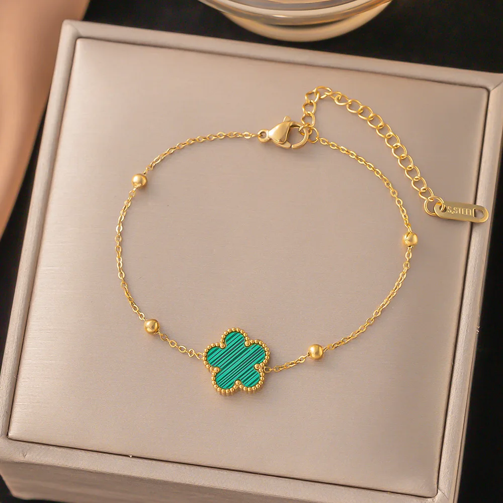 Simple And Luxurious Flower Bracelet Thin Bracelets Clamp Bead With Chain And Connectors New Double-Sided Intimate Jewellery