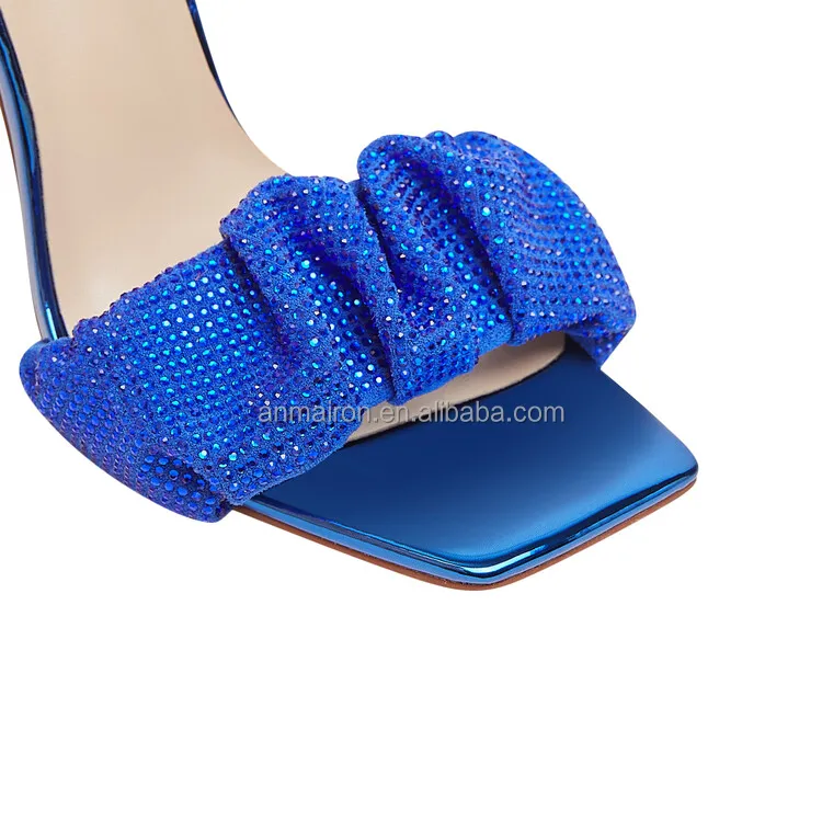 2024 Latest design Square Toe Rhinestone Fashion Women Sandals high heel Special Heel Black Color Shoes for Women New Styles F