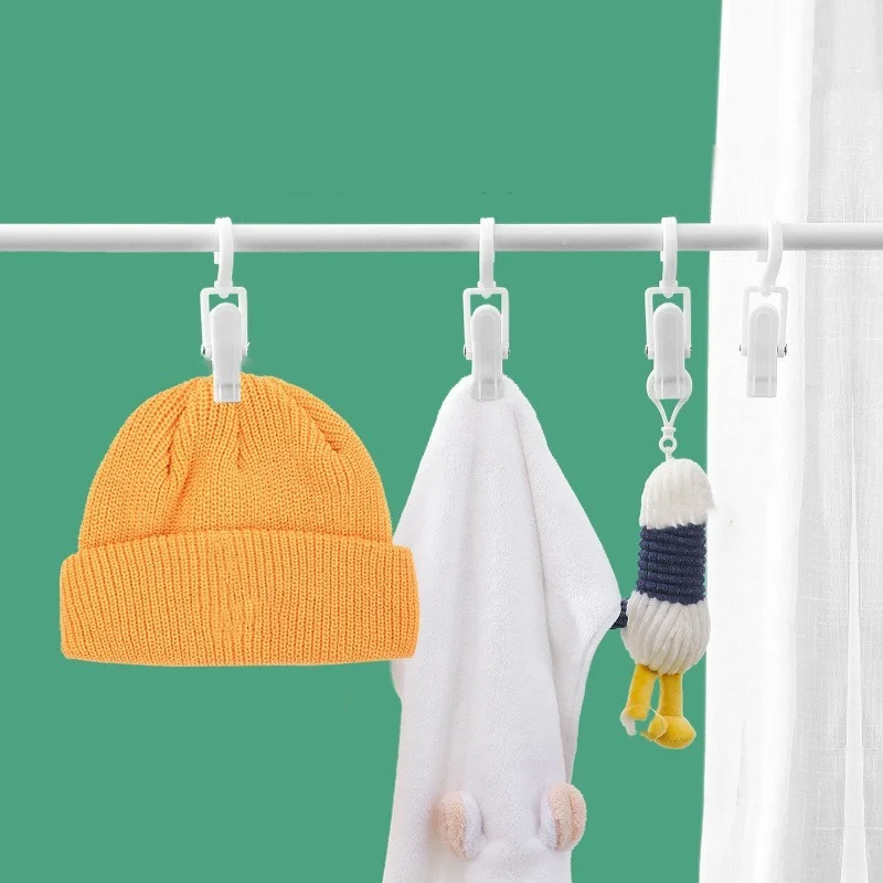 Laundry Hooks with Clips Super Plastic Home Travel Swivel Hanging Hanger Closet Organizer Clamps Socks Boot Bras Towels Hook