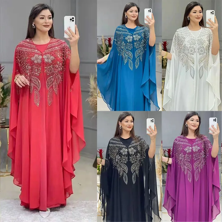 Plus Size African Party Dress for Women Chiffon Boubou Ankara Dashiki 2 PCS Set Outfit Dubai Kaftan Abaya Chiffon African Dress
