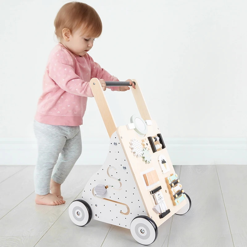 Creativity Wooden Baby Walker with Roller, Push and Pull Learning Activity Walker, Multi-Functional Activity Toy for Kids