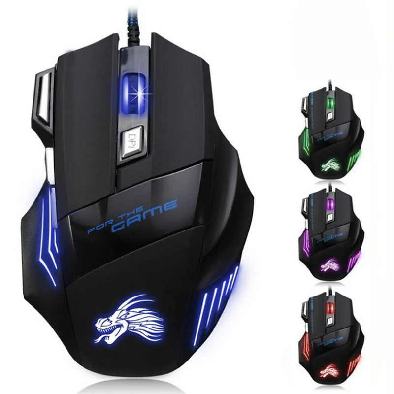 7 Buttons Computer USB 5500 DPI RGB Flowing Lights 7D Optical Tracking Ergonomic Wired Gaming Mouse