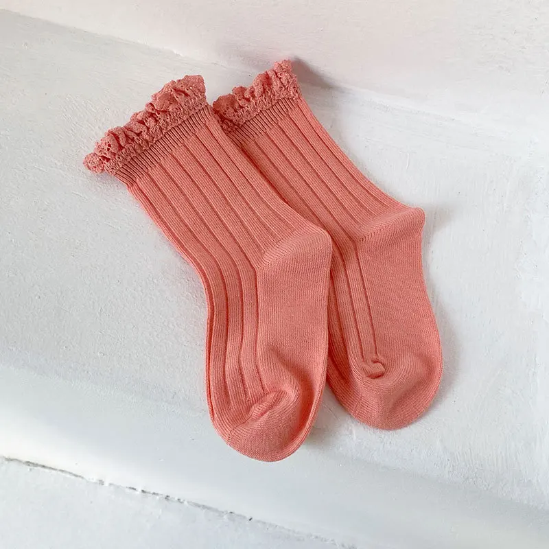  children girls ribbed ruffles frilly socks fashion kids combed cotton colorful