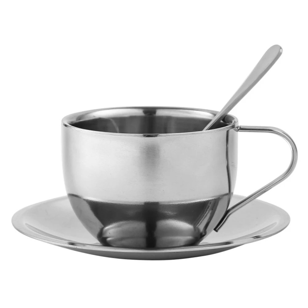 IKITCHEN 2022 New Product Coffee Cup Set Stainless Steel Tea & Cups Saucers Coffee Cup With Saucer Set