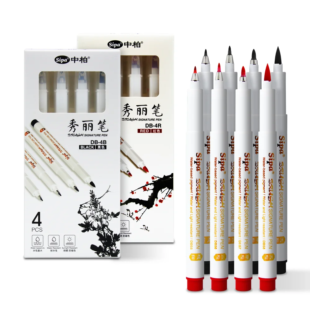 SIPA DB-4R  Hand Lettering Pens Calligraphy Brush Pens Art Markers for Beginners Writing Black Ink Pen Set