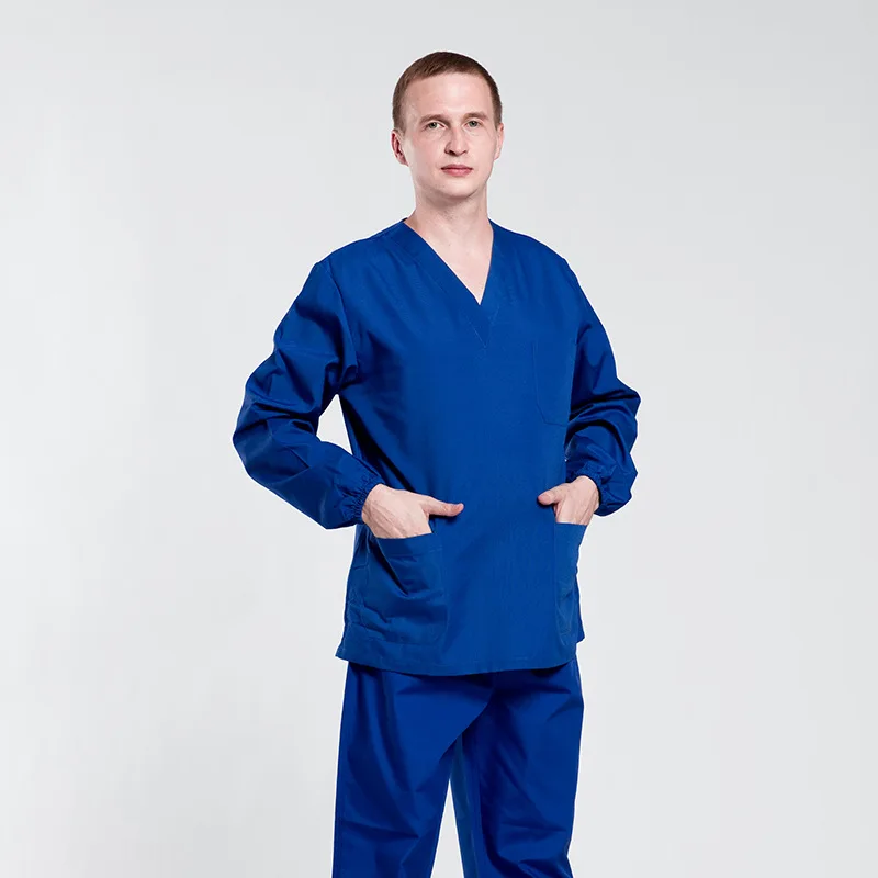 Unisex Hospital Clinic Clothing Customized Logo Uniform Sets Green Scrubs Elastic Breathable Cotton Polyester