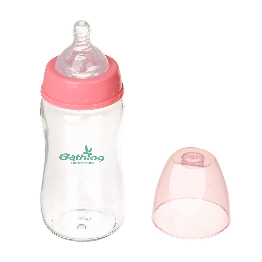 Wholesale BPA Free Travel Compact High Quality Nipples Bottle 250ml Wide Neck Newborn Baby Glass Feeding Bottle