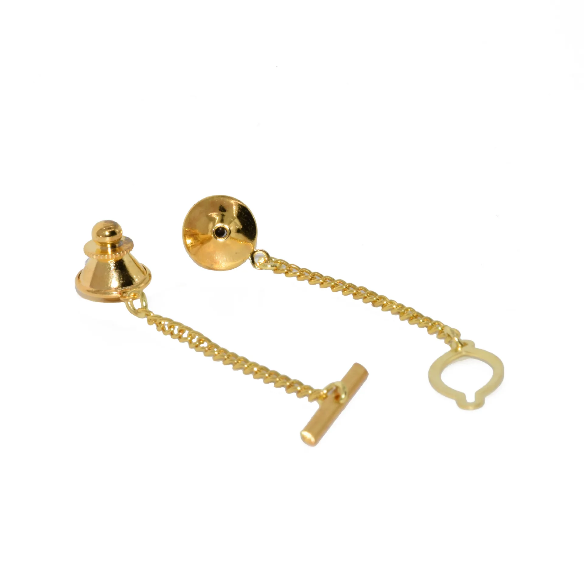 Metal Clutch Clasp Flat Fastener pin back brass tie tacks Locking Label Gold Plated Brass Flat Clutch Pin Backs With Chain