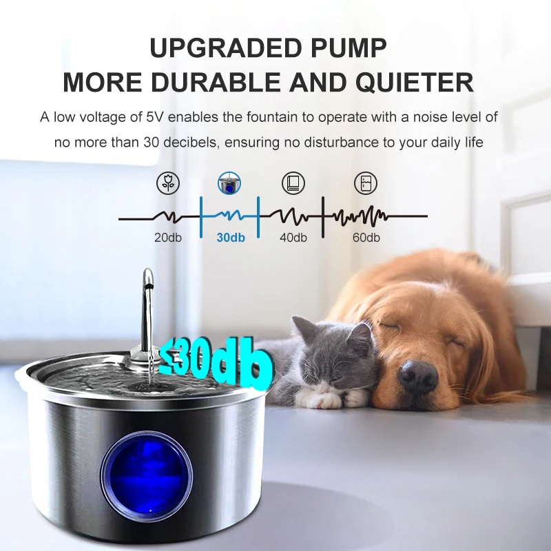 Pet Water Dispenser Stainless Steel Cat Water Feeder Fountain Automatic Circulation Electronic Pet Supplies Smart Drinking Dog