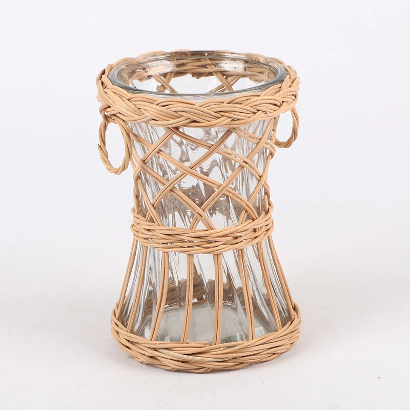 Hot Sale Graceful Decoration Flower Arrangement Glass Vase With Rattan Core Woven