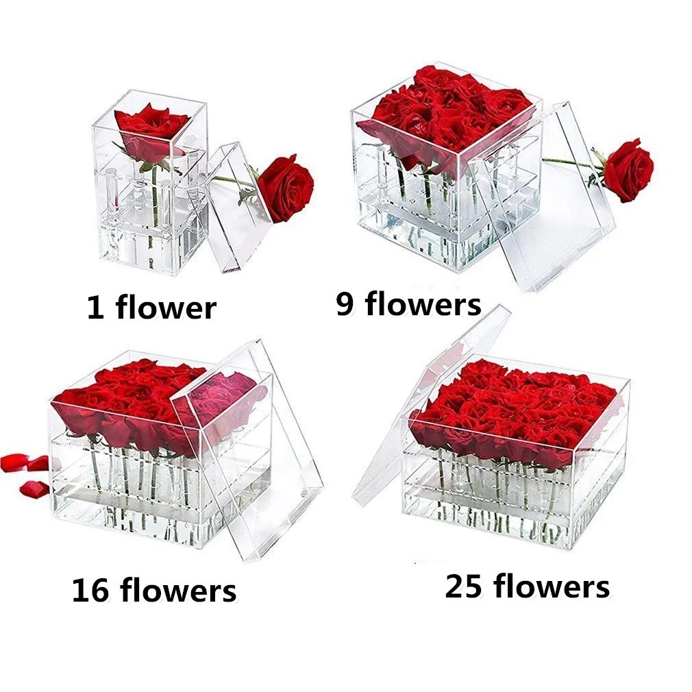 
1/9/16/25 holes Factory wholesale clear acrylic rose flower box luxury 