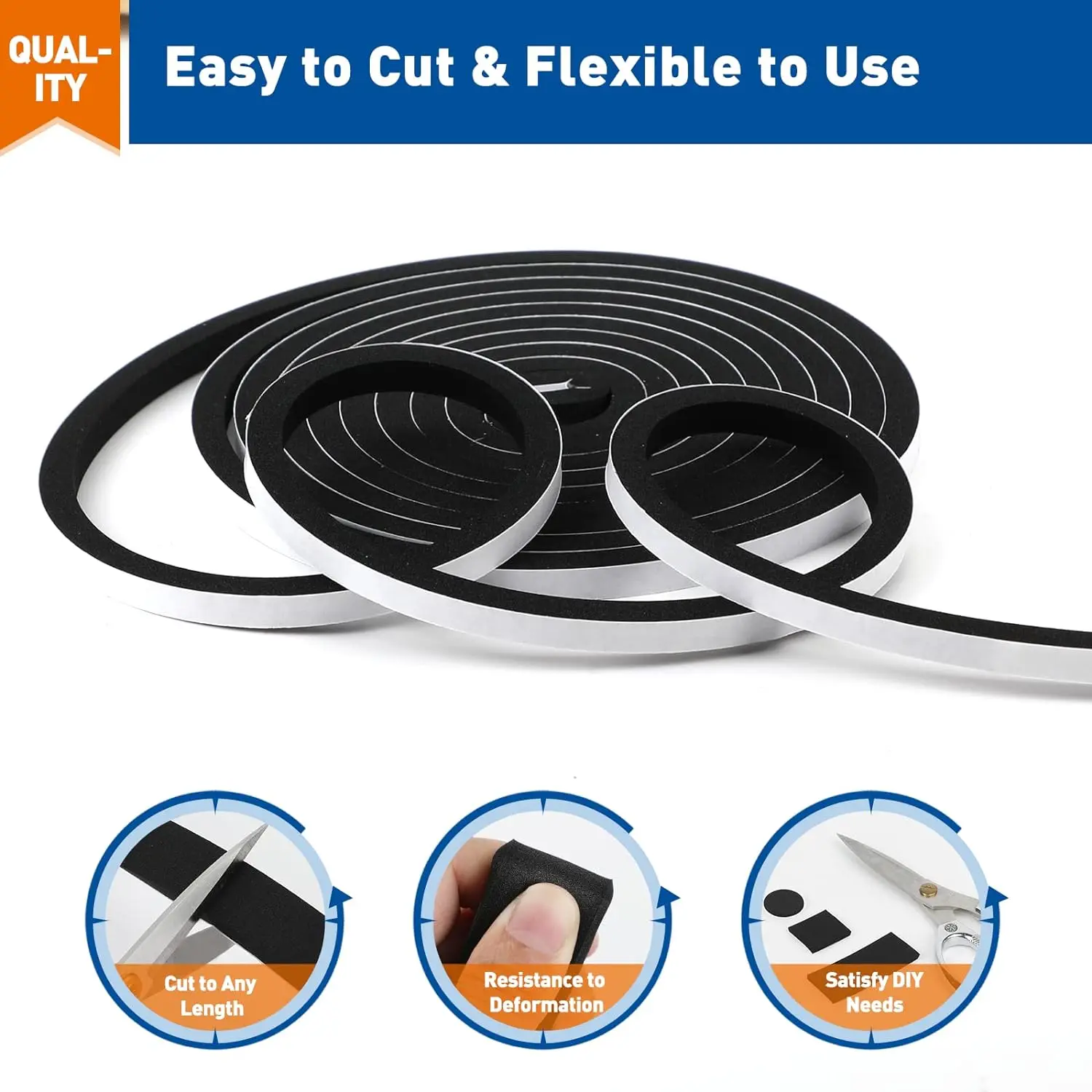 High density insulation self-adhesive tape suitable for sealing doors windows and air conditioners