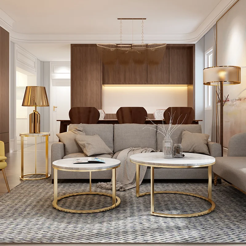 Nordic Marble tea Table simple modern round living room small simple iron edge table