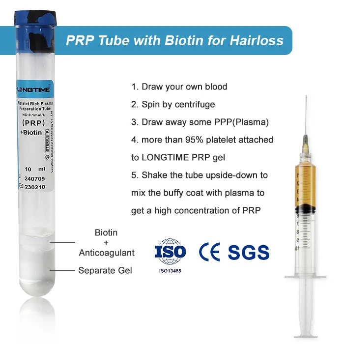 Prp tube platelet sodium citrate acd gel biotin prp tube for hair loss
