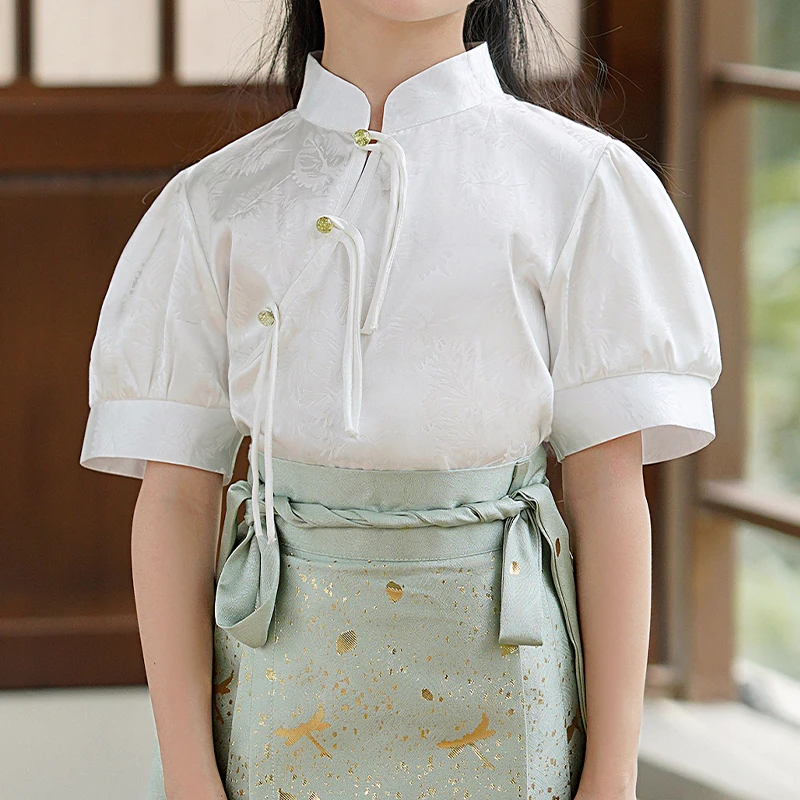 Hanfu Chinese Jacquard Satin Shirt Improved Qipao Top