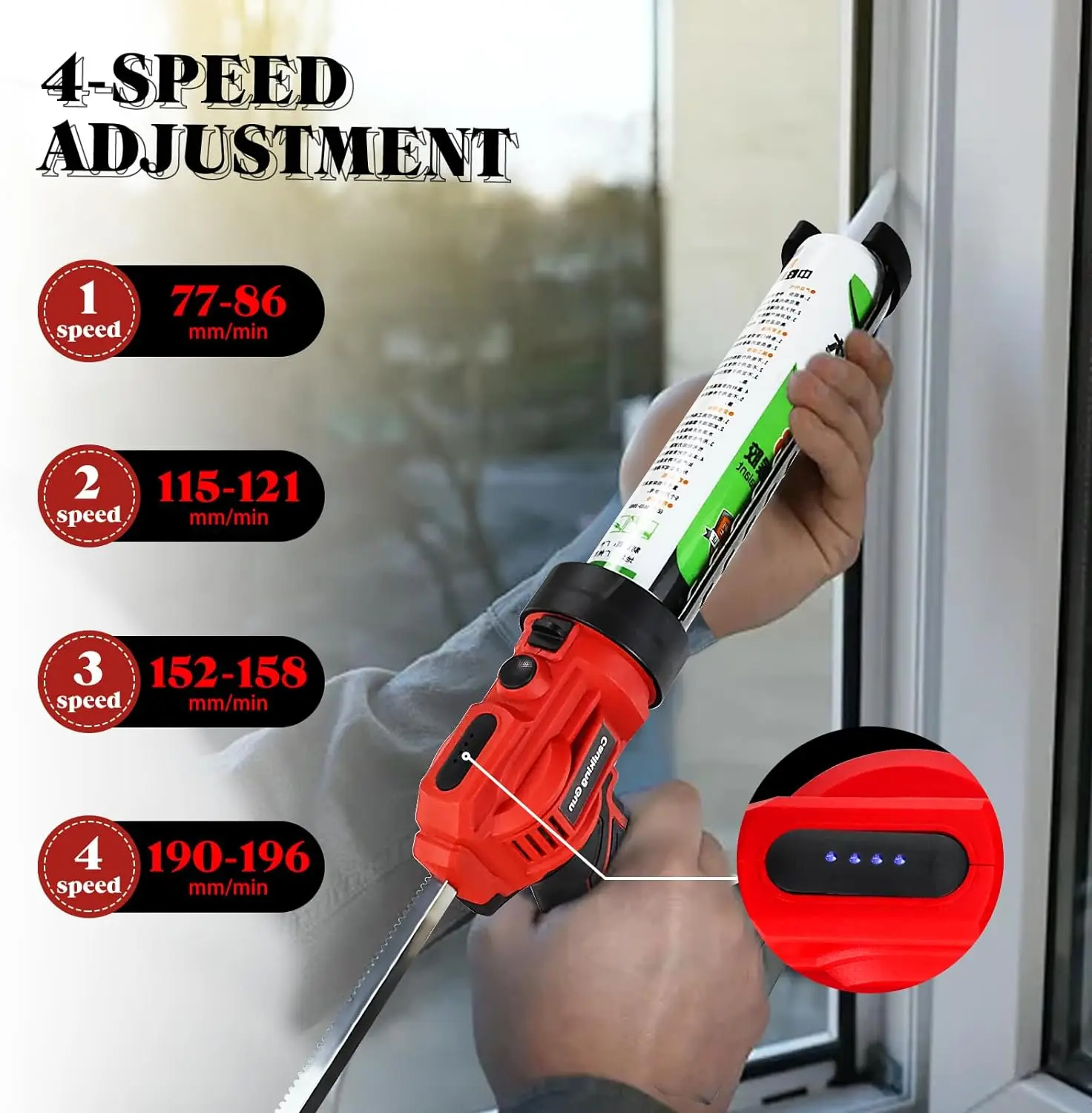 AKX-51 300ML Electric Cordless Caulking Gun with LED Light 18V Li-on Battery Powered Automatic Seam Glue Gun