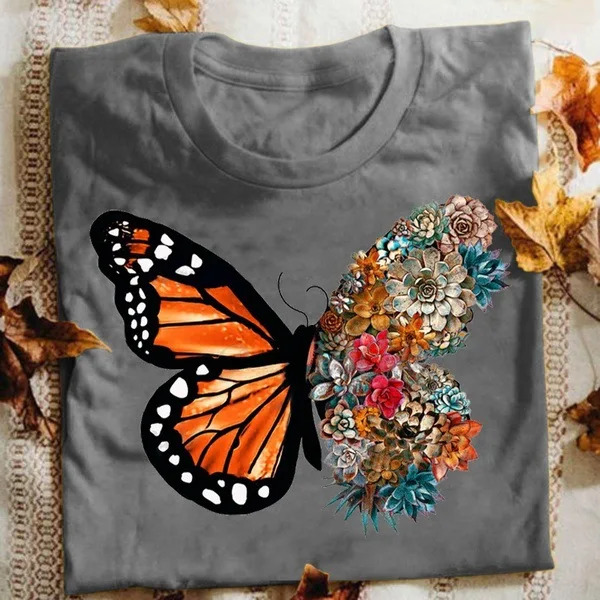 Женская футболка с принтом бабочек, футболка с круглым вырезом и коротким рукавом, лето 2022